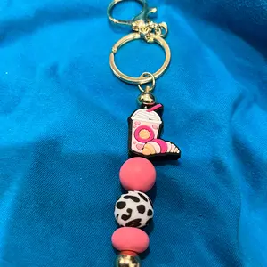 pink boba Beaded Keychains