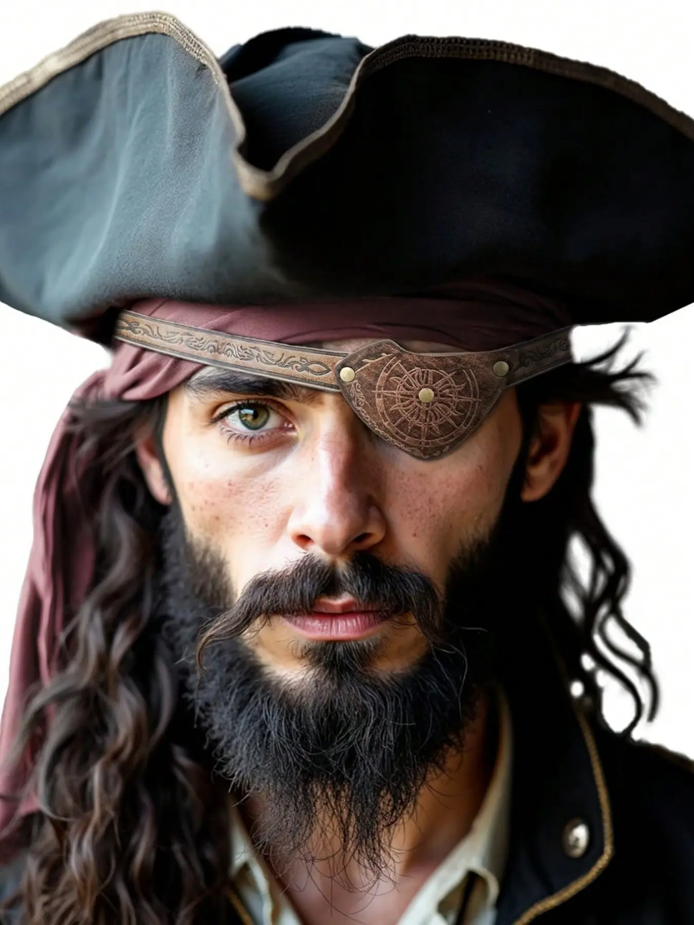 1PC Medieval PU Leather Pirate One-Eyed Eye Mask Punk Eye Mask Viking Cosplay Renaissance Eye Head Accessories Larp Props Cool Mask Halloween Mask Stylish Masks Print Mask Design
