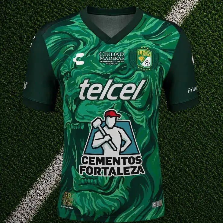 [FULL LOGO] - Green Club Leon Home Soccer Shirt 26-27, Breathable Game Day Sports Top, Quick-Dry Short Sleeve Soccer Jersey for Liga MX Fan, Full Size S-5XL - Personalization upon request