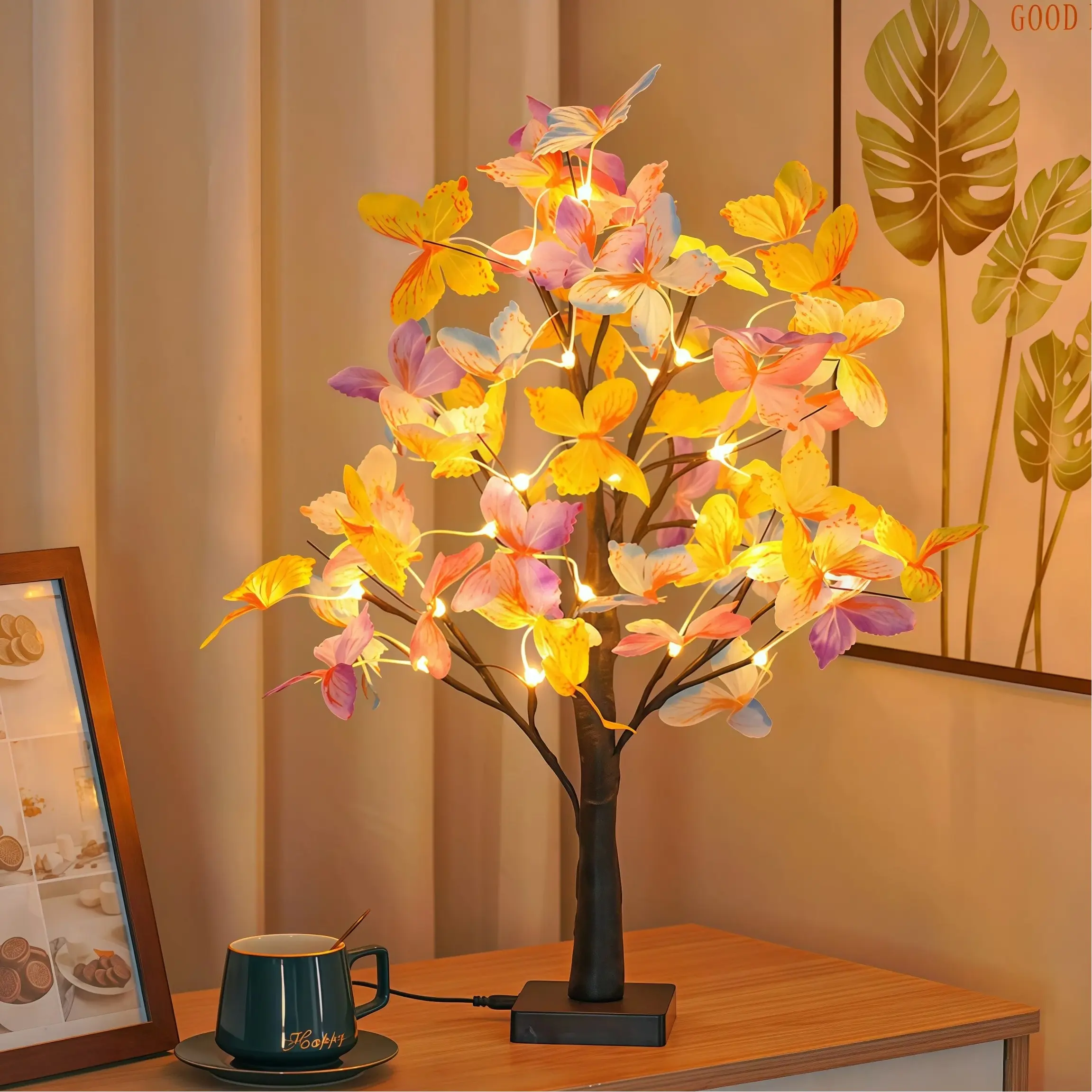 24led Butterfly Tree Light, Romantic Warm Fairy Lamp, Butterfly Led Lights, Atmosphere Light, Constantly Lit, USB or Battery Powered, Ideal for Home Decor, Holidays, Weddings