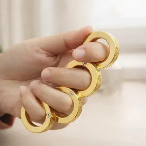 Rotating Mantra Spinner Ring, 18K Gold Plated Buddhist Prayer Band, Textured Stackable Meditation Ring Adjustable Heart Rate Couples Bracelet Set locked jade