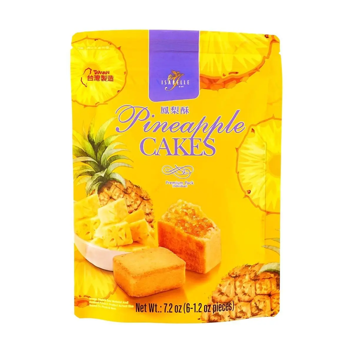 ISABELLE Taiwanese Pineapple Cakes 6 Pieces 204g Individually Wrapped Authentic Fruit Pastry Snack
