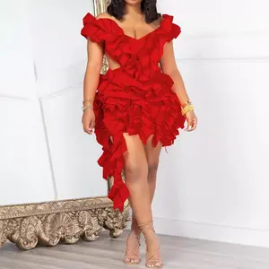 Women's Red Dress Off Shoulder Ruffle Asymmetrical Mini Elegant Evening Party Clubwear Fashion Outfit Ruched Bodycon acquired style thanksgiving dress plunge backless Sparkly Floral Tube Thin Stitched Straps teacher nigerian periwinkle spaghetti strap