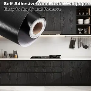 Self-Adhesive Black Oak Wood Grain Wallpaper, Moisture-Proof Furniture and Cabinet Wrap, Easy to Apply and Remove, Durable Vinyl Material, Ideal for Kitchen Countertops, Stylish Home Décor, Perfect for DIY Projects and Renovations