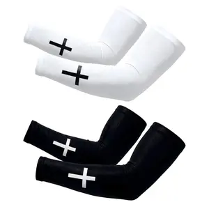 2 Pairs Christian Cross Compression Arm Sleeves, Sports Sleeves for Baseball, Football, Volleyball, Running, Cycling Outdoor Sports for Men Women (Black & White)