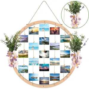 Large round wooden picture frames 60cm artificial flowereucalyptus hanging display board photo frames collage wall decor for spring summer mothers day grandma christmas