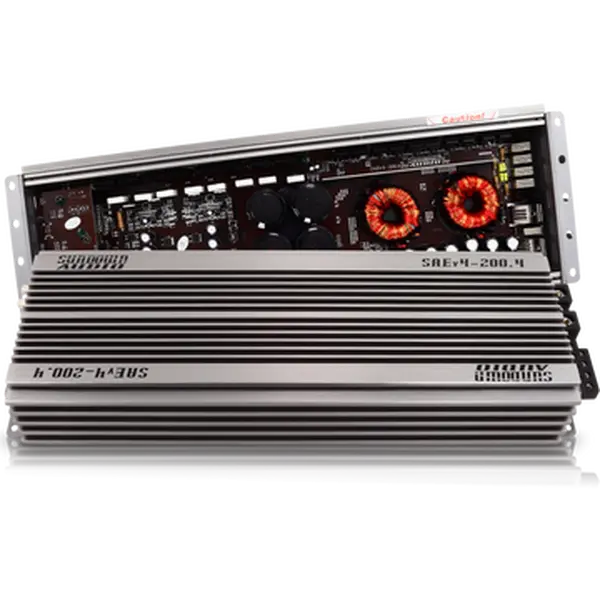 Sundown Audio SUN-SAEv.4-200.4 4-Channel Wired Car Power Amplifier - 300x4 Power Output, Remote Control, Built-In Protection, Aluminum Chassis, 19.29” l x 6.3” w x 2.75” h, 40Hz - 5Khz Custom Audio Solution