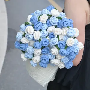 Handmade Knitted, Soft Wool Thread, Full Flower Shape, Plush Warm, Decorative Bouquet, Home Sofa Bed, Romantic Gift, Floral Blanket