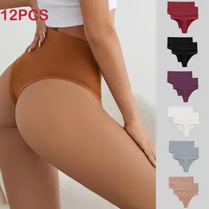 12Pcs High Waist Tummy Control Shapewear - Firm Control Thong Panties Girdle Body Shaper Underwear For Women Plus Size Underwear Womenswear Compression Basic Minimalist