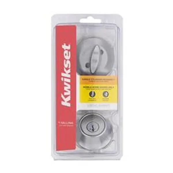 Kwikset 5041061 SmartKey Security Metal Single Cylinder Deadbolt - Satin Chrome Door Lock, 4.5 in Width Lock Cylinder, Compatible with KW1/SC1 Keys, for Outdoor & Residential Use, Door Locks