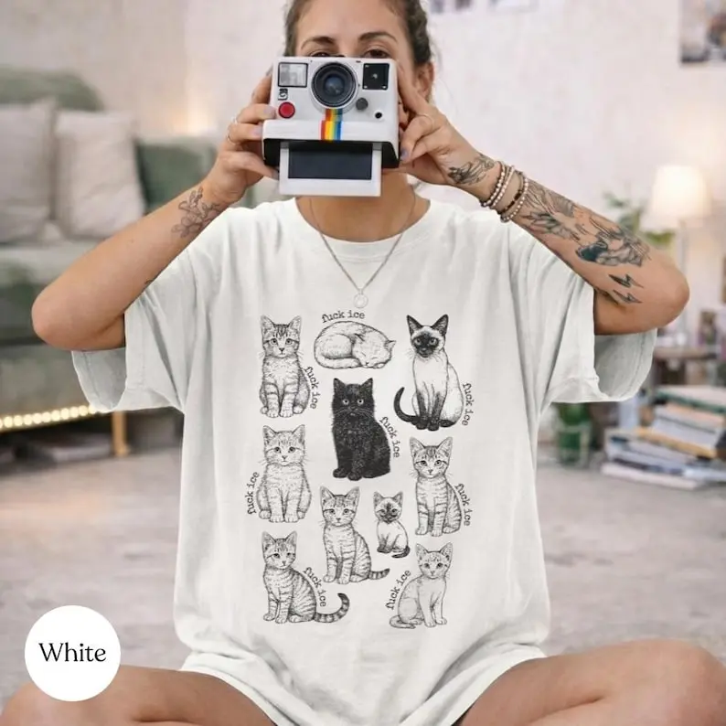 Comfort Colors® Fck ICE Retro Cat T-shirt, Anti Tr^mp Ice Shirt, Abolish ICE Tee, Human Rights Activist, Activism Apparel, Protest Tr^mp