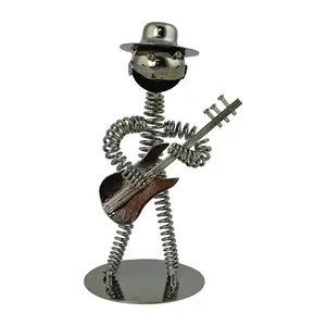 Metal Bolt Sculpture with Springs with a Man Playing the Guitar 7.5” Tall