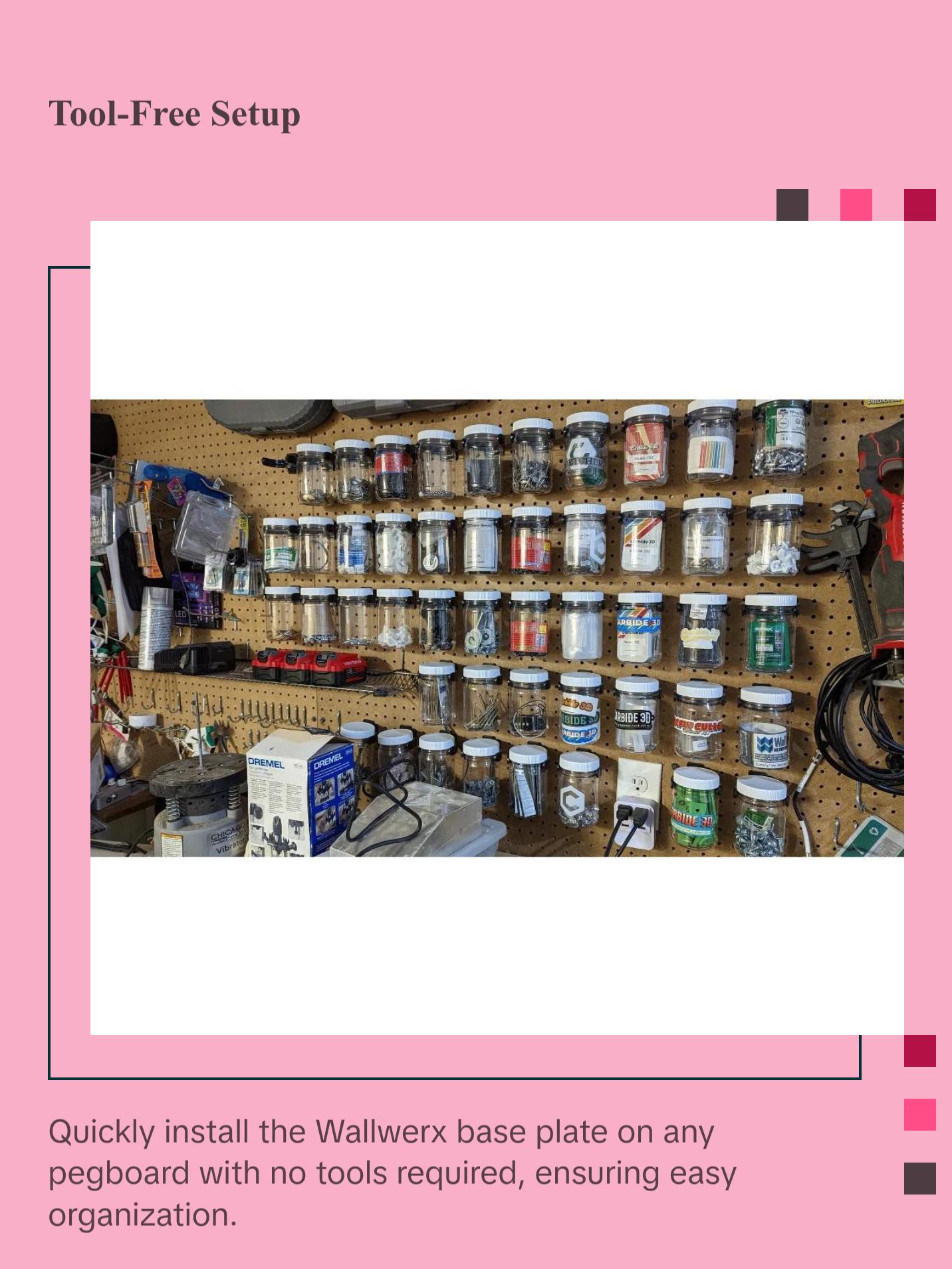 Clear Pegboard Containers - Wallwerx Organizer - Plastic Jars 16oz (12-Pack)