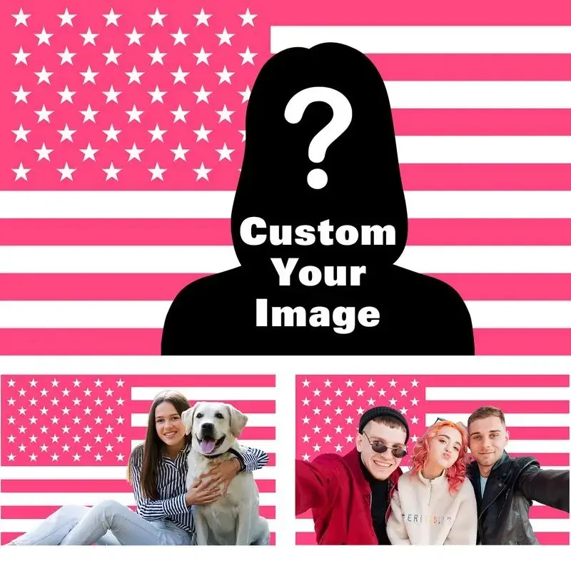 Custom Pink American Flag with Your Photo, Aesthetic Coquette USA Banner, Personalized Soft Girl Patriotic Decor, Pink Stars and Stripes Tapestry, Whimsical July 4th Party Prop