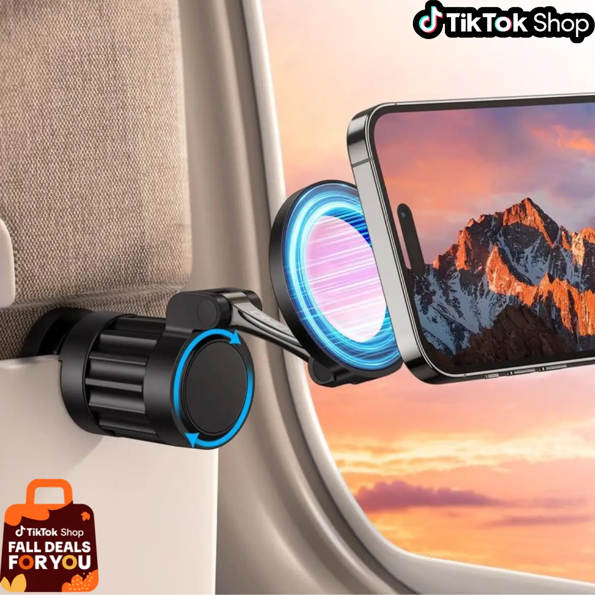 [FALL DEALS FOR YOU] OMOTON Travel Phone Holder, 360° Rotating Magnetic Airplane Phone Stand, Handsfree Magsafe Stand for iPhone Samsung, Dealsforyou