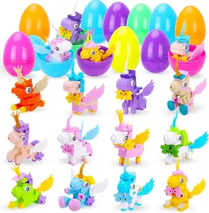 12 Pack Prefilled Easter Eggs with Unicorn Building Block Toys – Mini Unicorn Brick Sets, Easter Basket Stuffers, Party Favors, Classroom Prizes for Kids