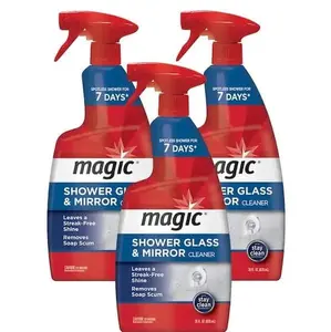 Magic 28 oz. (3 Pack) Hard Water Stain & Soap Scum Remover, Specialty Cleaner for Shower Doors & Mirrors, No-Rinse Formula with Stay Clean Technology, Keeps Glass Spotless & Protected for Up to 7 Days, Sheeting Action Repels Water & Stains