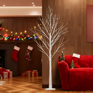 iCapeson 6ft Pre-Lit Snowflake Christmas Tree with 96 Warm White LED Lights, Artificial PVC Tabletop Xmas Tree with Metal Stand for Home Office Holiday Decor