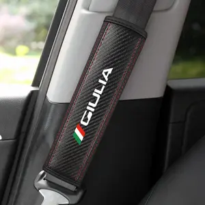 Alfa Romeo Giulia Seatbelt Shoulder Covers, Car Accessory, PU Leather & Carbon Fiber Stripes, Enhances Driving Comfort, 1/2pcs Set