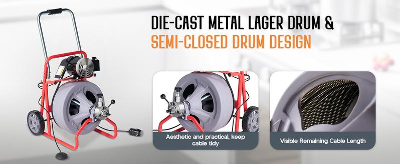 VanAcc Drain Cleaner Machine Auto Feed Sewer Snake Drain Auger with 8 Cutter for 2" to 4" Pipes, Clog Hair Remover Tool for Bathroom Kitchen VanAcc Drain Cleaner Machine Auto Feed Sewer Snake Drain Auger with 8 Cutter for 2" to 4" Pipes, Clog Hair Remover Tool for Bathroom Kitchen