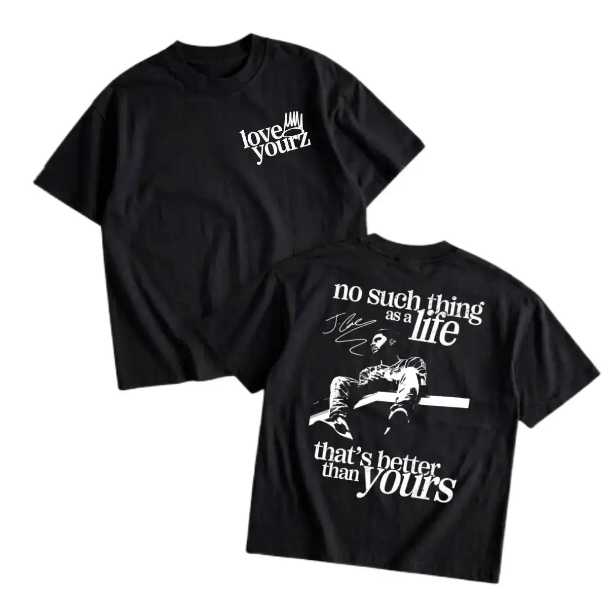 Dual Sided Love Yourz Vintage J. Cole Lyric Graphic Tee Soft Cotton Unisex Crewneck Hip Hop Music Fan White Casual Streetwear Short Sleeve T-Shirt