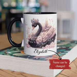 2026  Personalized Swan Mug - Custom Name Coffee Cup with Elegant Black Swan, Elegant Personalized Tea Cup, Dishwasher & Microwave Safe Ceramic Cup - Birthday, Valentine's, Anniversary Gift for Women, Mom, Girlfriend - Custom Birthday or Valentine's Prese