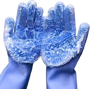 Silicone Dishwashing Gloves, Pet Grooming Rubber Scrubbing Gloves, Sponge Cleaning Brush for Housework, Cars, Dogs