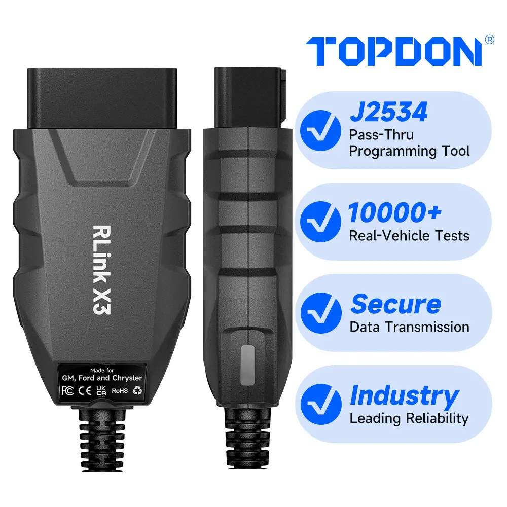 TOPDON RLink X3 OBD2 Adapter Dealer-Level Programmer for GM Ford Chrysler, J2534 Pass-Thru with CAN-FD, Runs 8+ OE Software FORScan Tech2Win GDS2 SPS, OBD USB OEM Programming and Diagnostic Tool