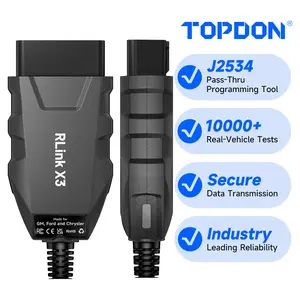 TOPDON RLink X3 OBD2 Adapter Dealer-Level Programmer for GM Ford Chrysler, J2534 Pass-Thru with CAN-FD, Runs 8+ OE Software FORScan Tech2Win GDS2 SPS, OBD USB OEM Programming and Diagnostic Tool