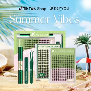 KEYYOU Fairy Chispa Lash Clusters Invisible Band DIY Lashes - Individual Clusters or Full Kit to Customize! -Wet Look Waterproof Eyelash Extension Wispy Manga Kawaii Doll Lashes Feline lash look Medusa Lash handmade lash #Summervibes