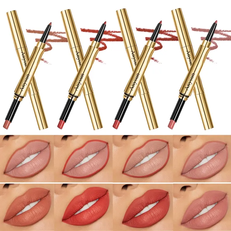 Double Ended Lipstick Lip Liner 2 in 1 Matte Lipstick with Smooth Velvety Finish Silky Lip Liner Prevents Feathering to Define Lip Shape
