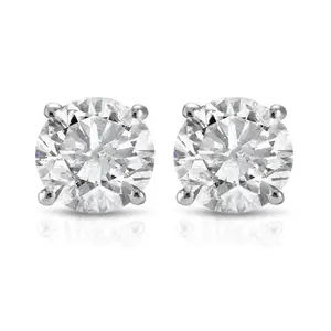 1 Ct TDW Round Cut 14K White or Yellow Gold Diamond Studs Earrings IGI Certified