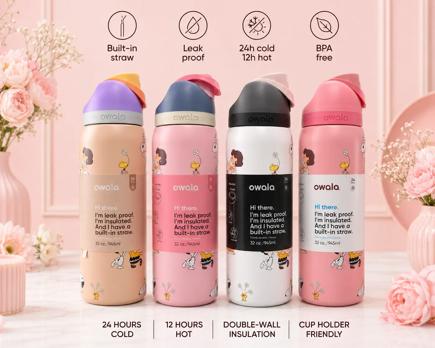 Top trends Owala FreeSip 32oz Insulated Water Bottle Reusable Straw Tumbler Cup Holder Friendly Thermal Travel Cup Everyday Drinkware new