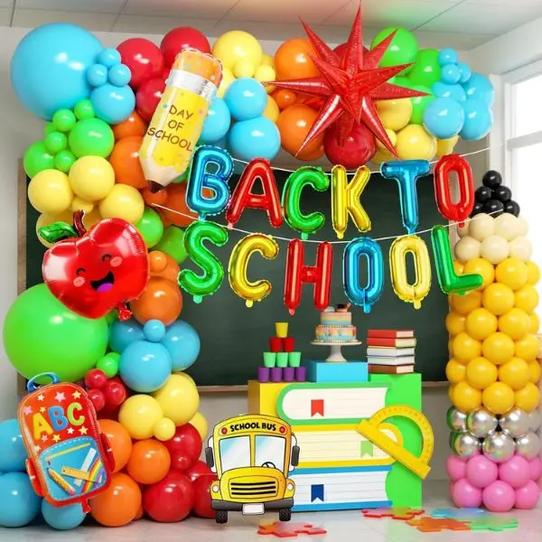 230PCS Back to School Balloon Arch Kit, Rainbow Balloons with Pencil Foil Balloons, First Day of School Classroom Party Decorations