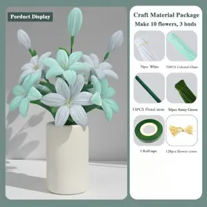 394-piece set of colorful glazed pink lily pom-pom bouquet materials, suitable for home decoration, graduation ceremonies, and holiday gifts, in fluorescent yellow and white colors (not a finished product).