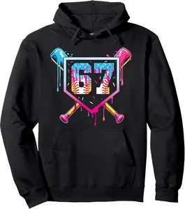 Baseball Ice Cream Drip Number 67 Player 67th Birthday Pullover Hoodie YOUTH BOYS Hoodie Cotton Fabric