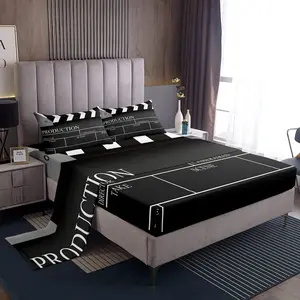 Feelyou Vintage Cinema Ticket Bedding Set - Fitted Microfiber Bed Sheets, Soft Breathable Filmstrip Printed Sheet Set for Kids, Movie Theater Themed Home Decor, Fitted Bed Sheet