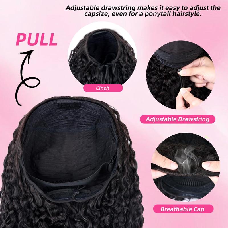 [3 IN 1 Half Wig]Half Wig Burmese Curly Wig for Women Wear Go Glueless Wigs Fiber Hair 3 In 1 Seamless Flip Wig Hairline Beginner Friendly with Spiral End Natural Black Color
