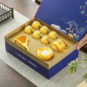 Automatic Kung Fu Tea Set for Lazy People, Fortune-Bringing Stone Mill with Subtle Fragrance, Gilded Tea Maker, Ceramic Promotional Gift Tea Cup Set Tea Pot Set Tea Cup Set Tea Pot Set Tea Cup Set Tea Pot Set Tea Cup Set Tea Pot Set