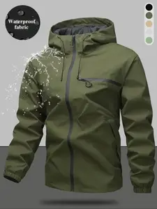 Men's Classic Waterproof & Windproof Hooded Jacket with Drawstring Closure and Zippered Pockets - Ideal Year-Round Outdoor Activities and Casual WearGift