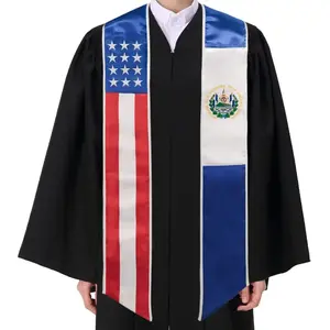 Collection GraduationMall Country Flag Graduation Stole Embroidery Sash for Study Abroad International Students Class of 2026 Silky Satin Cape Shawl Set