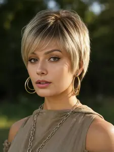 6 Inch Layered Pixie Wig for Women, Honey Blonde Highlight Mix, 180% High Density, Short Straight Synthetic Wig, Trendy Pixie Cut