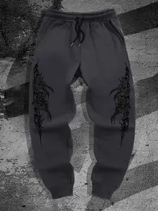 Men's Gothic Style Casual Joggers, Gothic Aesthetic, Fitted Silhouette, Fitted Polyester Fabric, Spring & Fall Sports Pants, Campus New Arrival, Moderate Thickening, Medium Weight Fabric