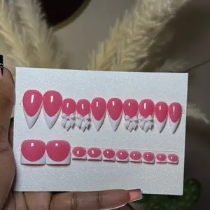 Perfect Combo french Acrylic Press-On Nails,Glossy Finish for Hand and toes, in your favorite color, adorned with small bows for a touch of elegance for any occasion. Nb: Custom Handmade Press-On Nails - Made to Order (5-7 Business Days)