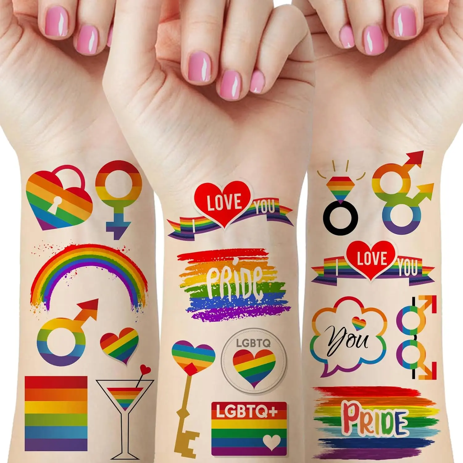 54 Pcs Pride Day Temporary Tattoos, LGBTQ+ Rainbow Love Pride Tattoo Stickers, Happy Pride Gay Day Accessories for Pride Festivals Parades Face Paint