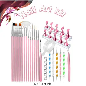 Nail Art Tools Set – Nail Stand Holder for Press-On Nails, Nail Art Brushes, Dotting Tools, French Tip & Liner Brush, Builder Brush for DIY Nail Design & Manicure Supplies