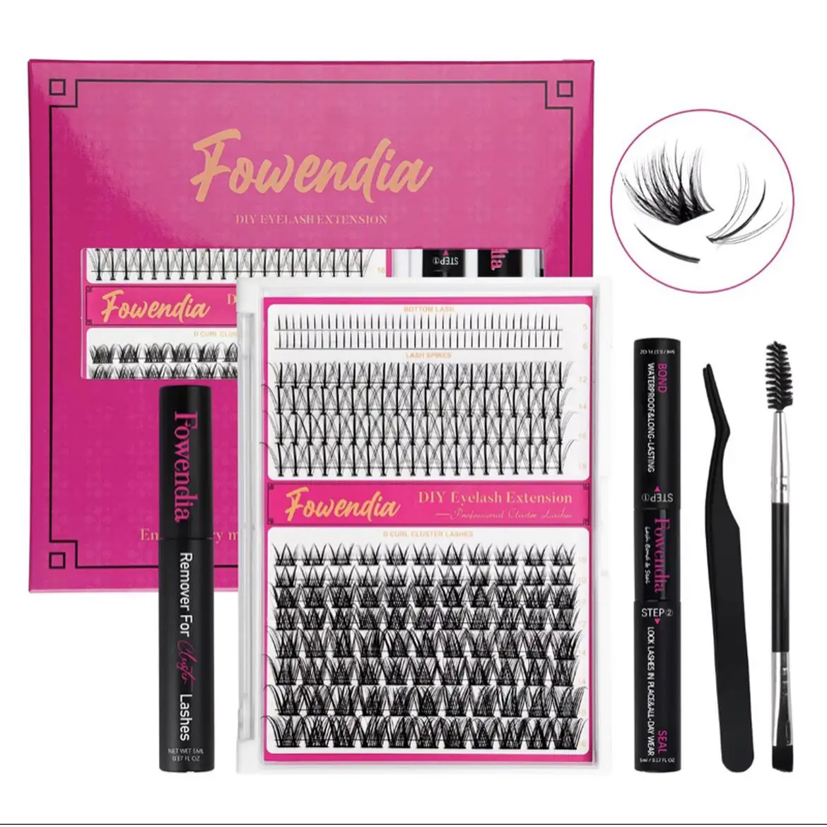 Fowendia Mixed Black Lashes - Lavish Wish 028 & Lavish Inspired 090 - Natural Style DIY Eyelash Extension Kit