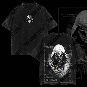 Moon Knight Marc Spector Comic Double Printed Oversize Lightweight Acid Washed Tee TV Series Graphic Top Cotton Streetwear T-Shirt boys merch Men's Regular Fit Floral Print Tee CIB