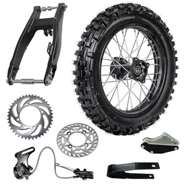 Suisuitong 90/100-14 Dirt Bike Rear Wheel Swing Arm Kit – 1.85x14 Tire Rim with Rear Swingarm, Chain Guard, Swingarm Guad, Brake Caliper & Rotor, Chain Sprocket – for Pit Dirt Bike Offroad Motorcycle