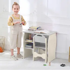 Kids Wooden Desk and Chair Set with Bookshelf - Multi-Activity Study Table for Toddlers